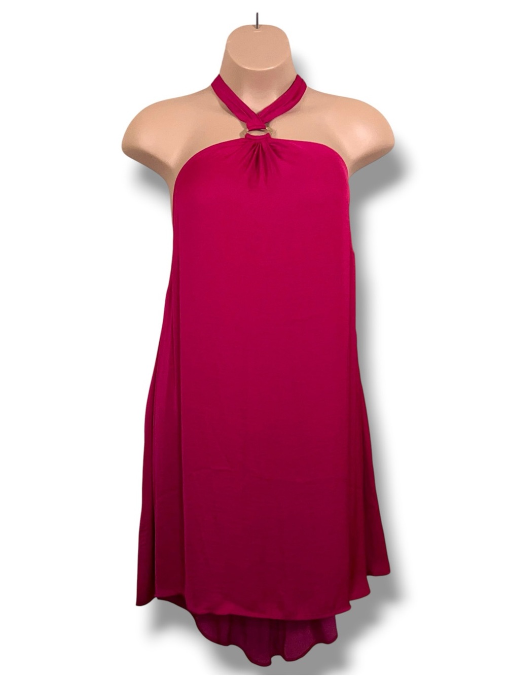New 2x A New Day Fuchsia Pink Brushed Satin Halter Mini Dress Sleeveless